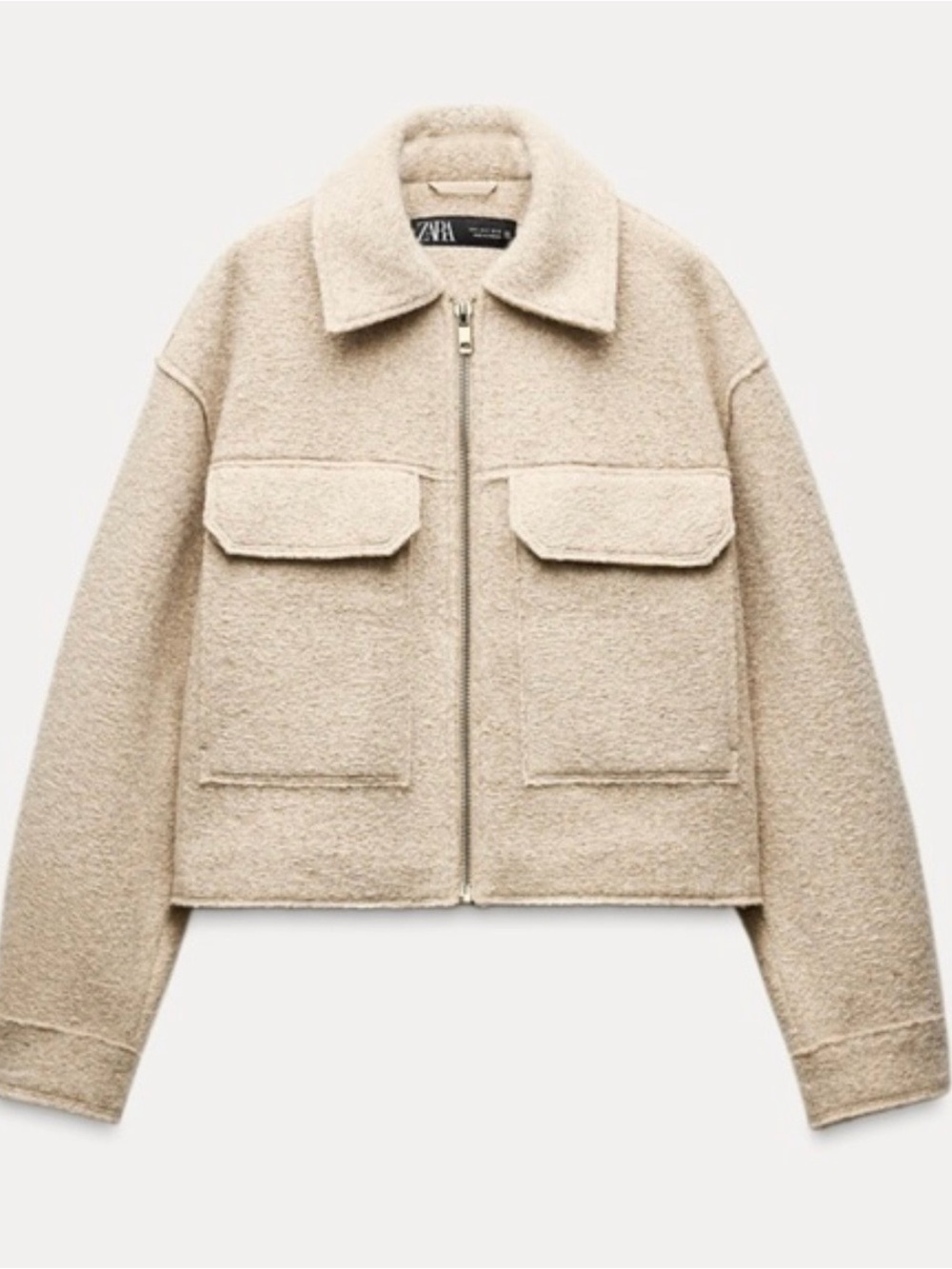 Zara Beige Bouclé Zip-Up Jacket